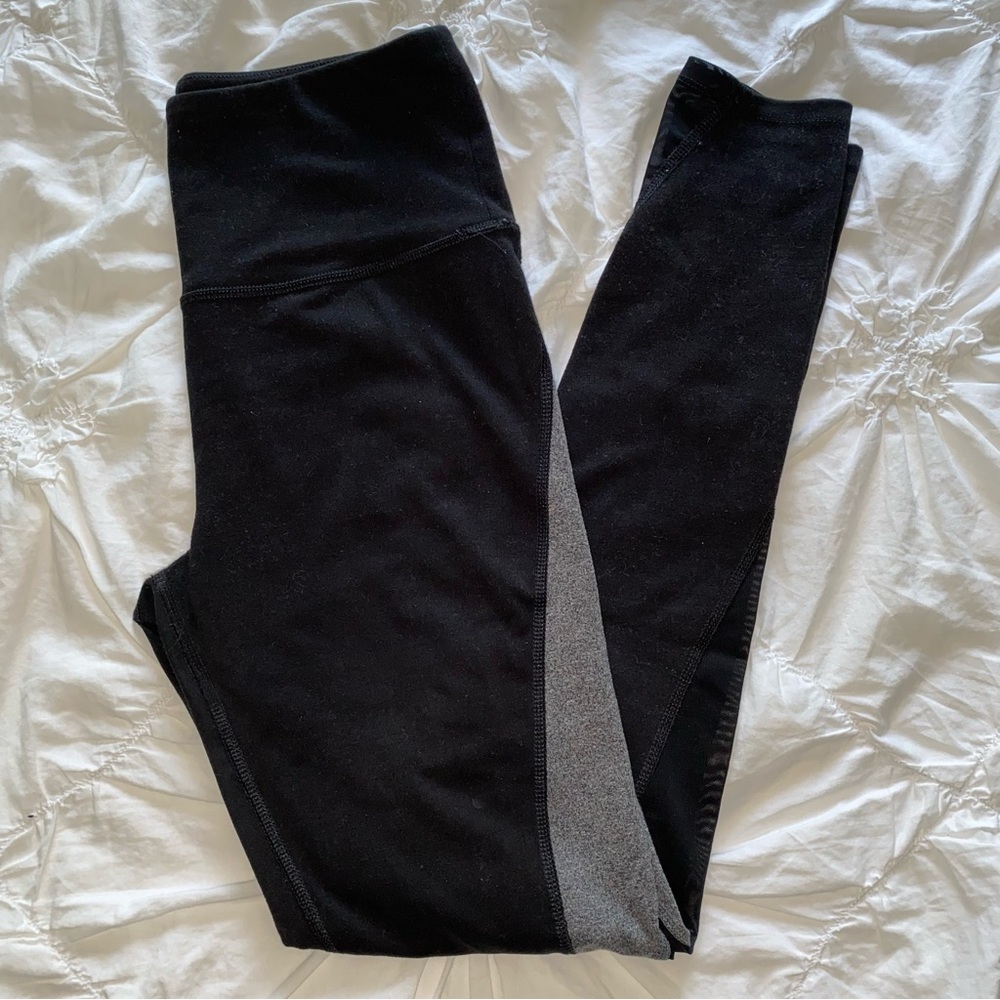 DONATED Black Leggings with grey stripe and black mesh leg size S
